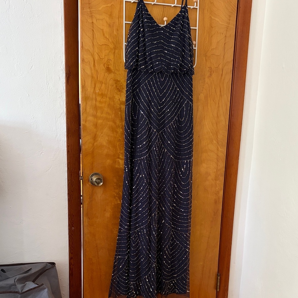 Adrianna Papell Navy Beaded Maxi Dress